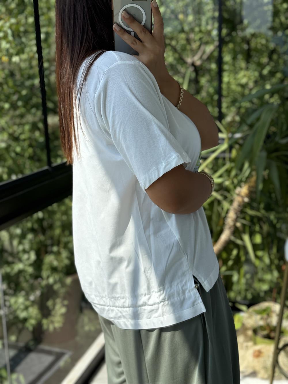 Baskılı Pamuklu Tişört Fıstık Yeşili 