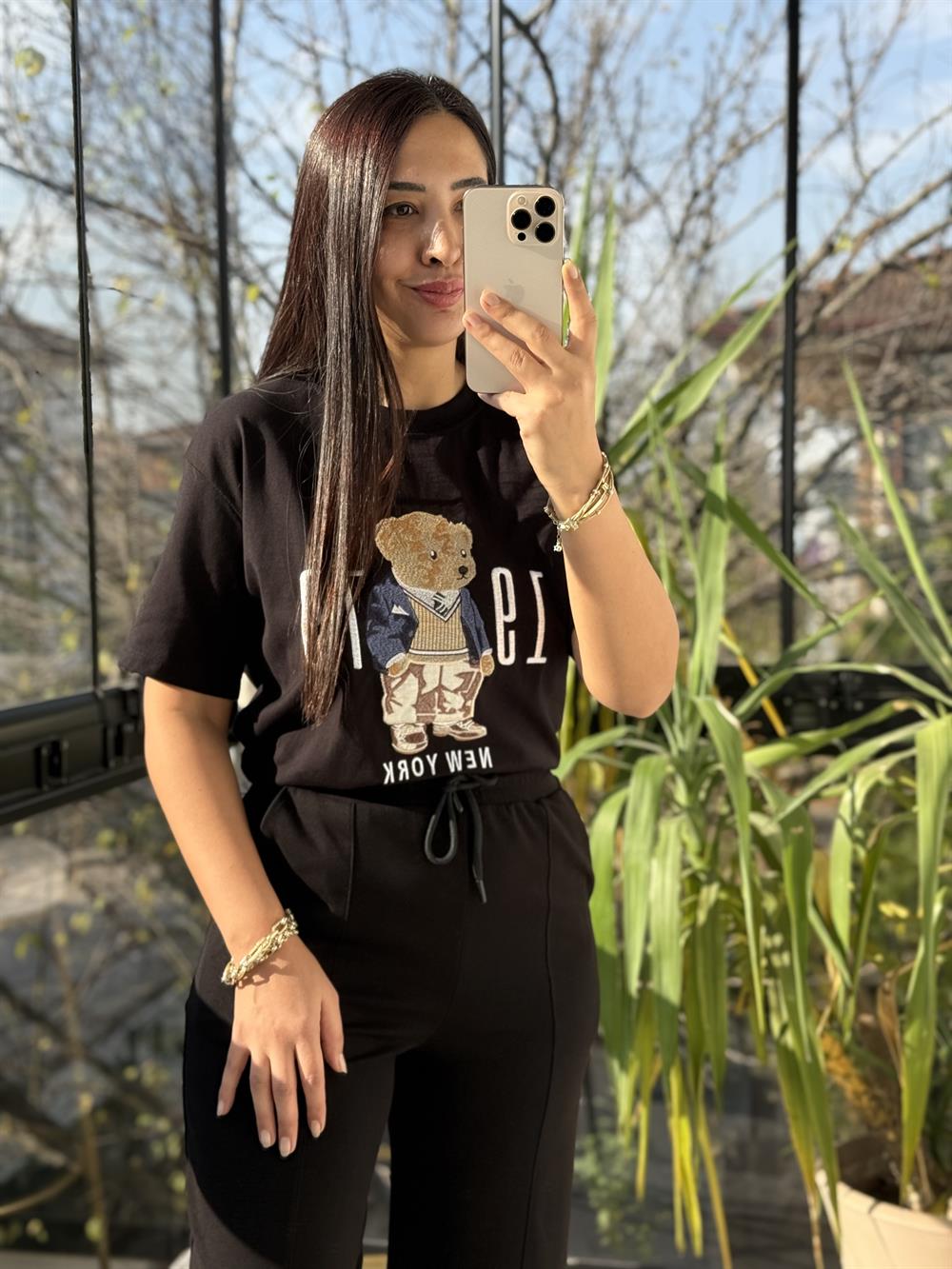 Newyork Yazılı İşlemeli Basic Tişört Siyah