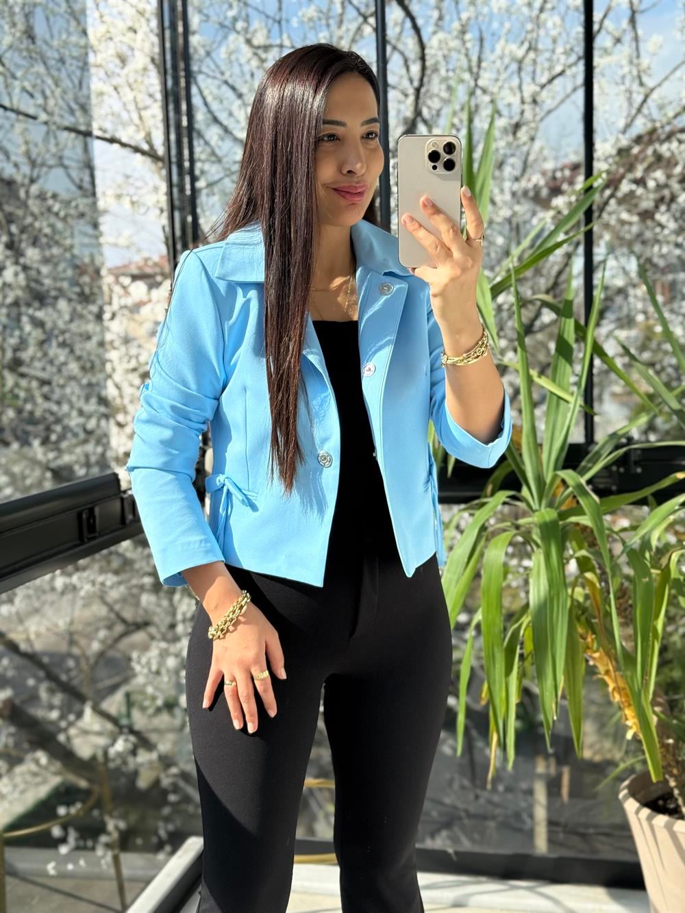 Uzun Kol Fiyonklu Blazer Ceket Bebe Mavi