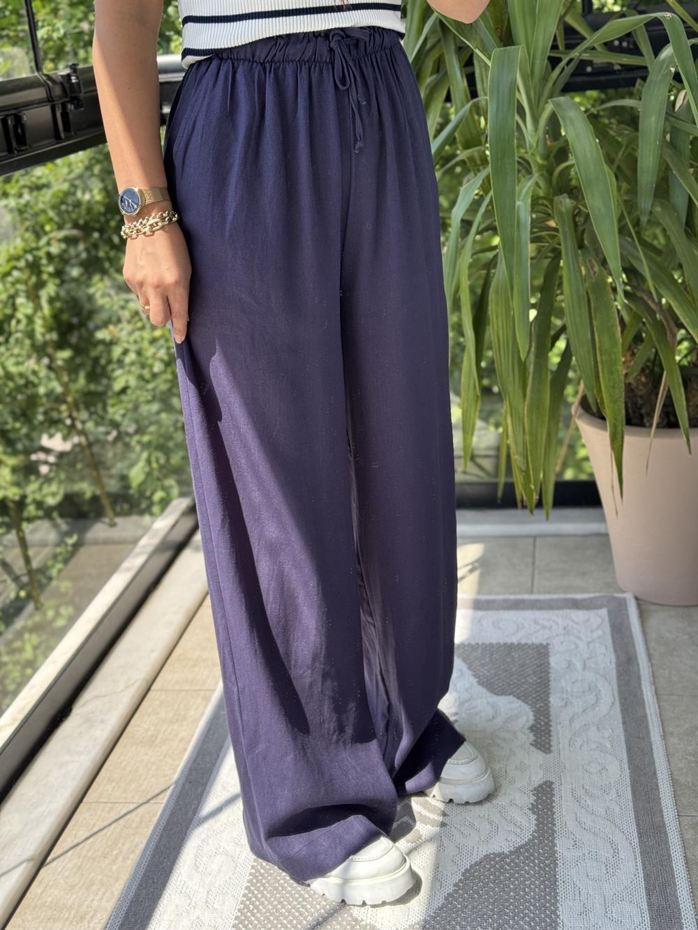 Beli Lastikli Palazzo Pantolon Lacivert