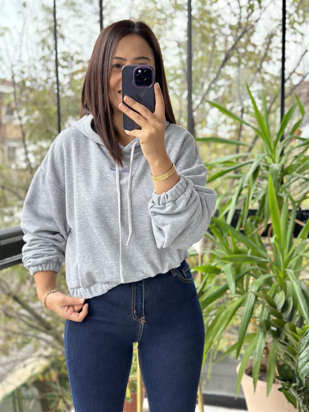 Beli Lastikli Sweatshirt Gri