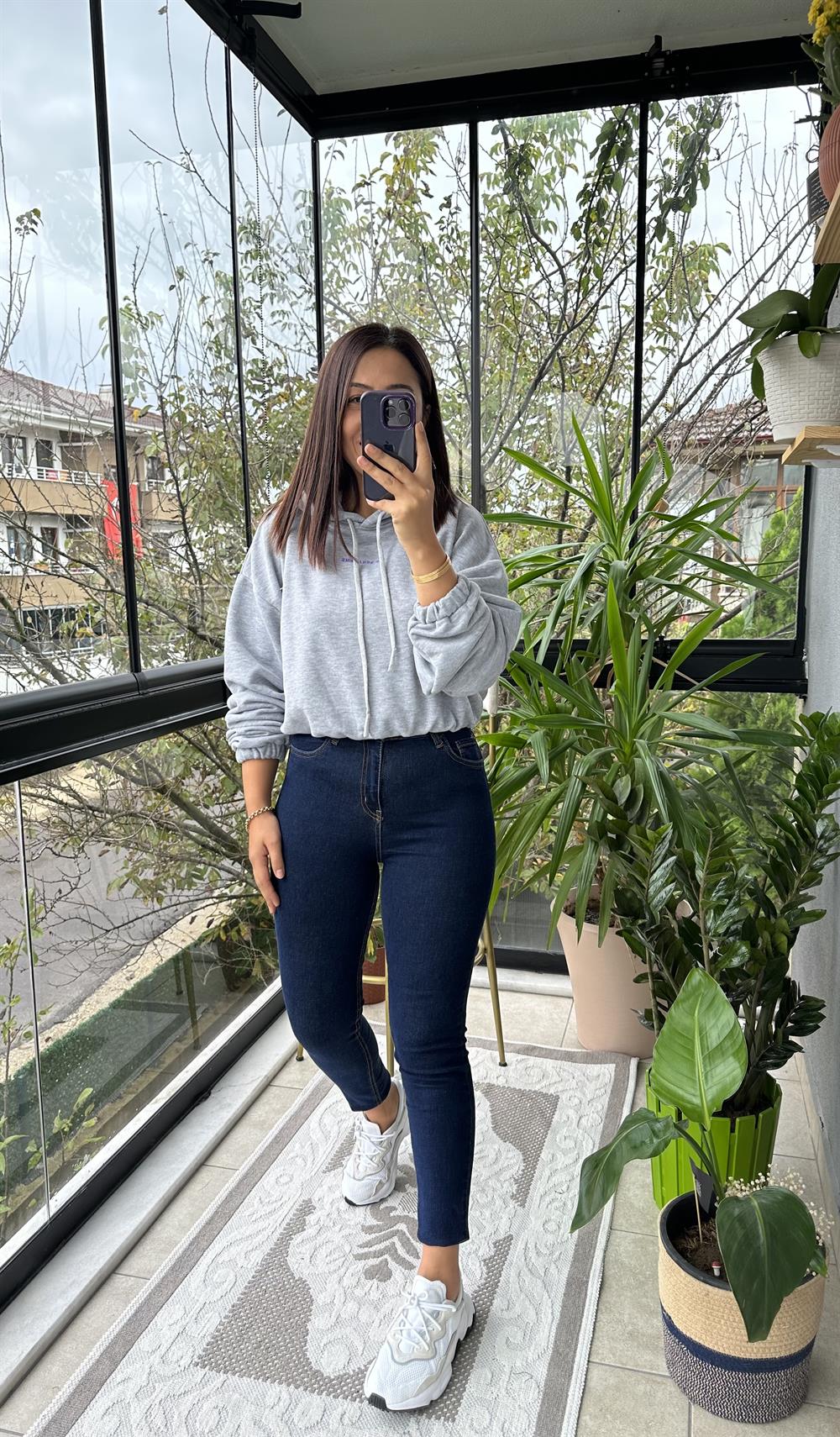 Beli Lastikli Sweatshirt Gri