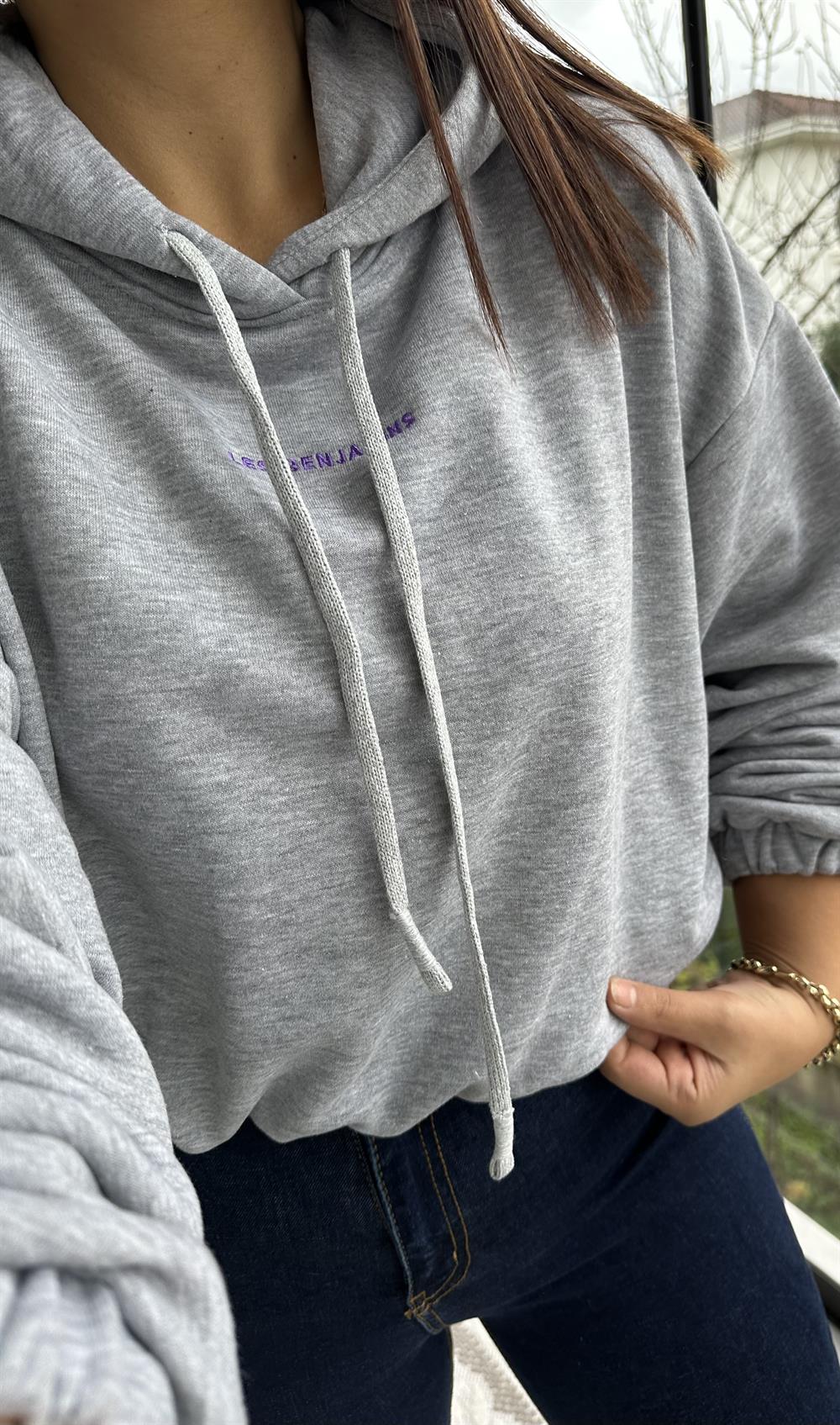 Beli Lastikli Sweatshirt Gri