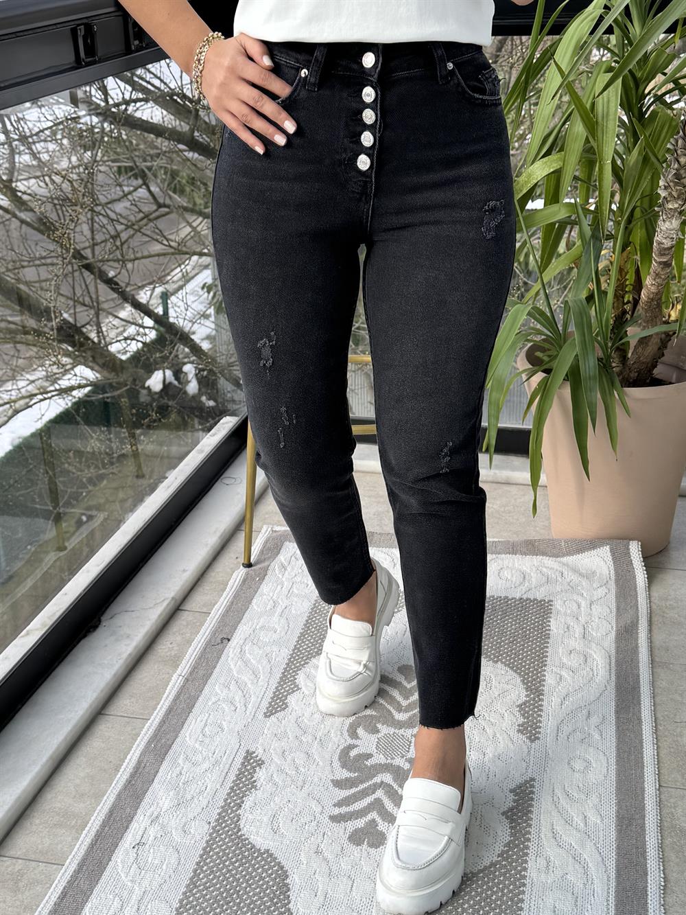 Beş Düğme Premium Kalite Kesik Paça Jean Antrasit