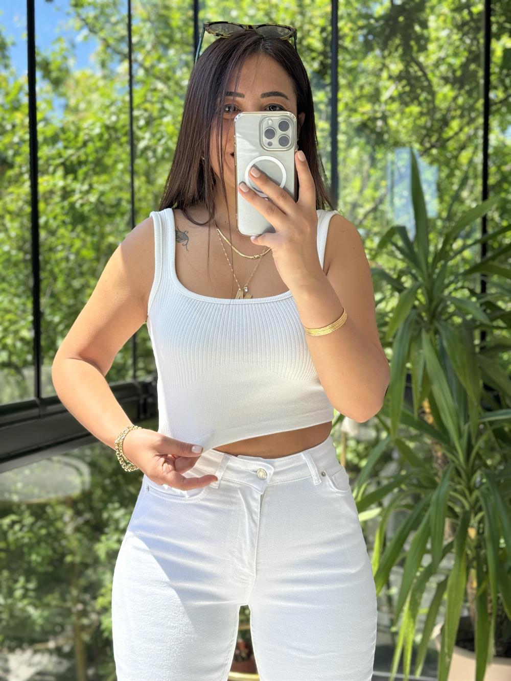 Beyaz Kalın Askılı Crop