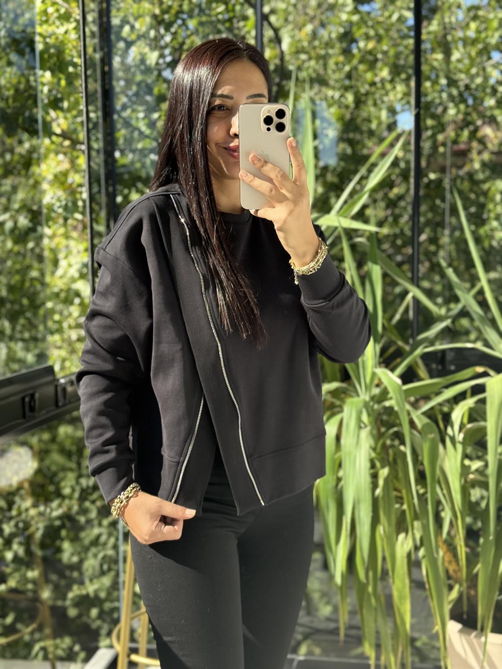 Asimetrik fermuarlı Sweathirt Siyah