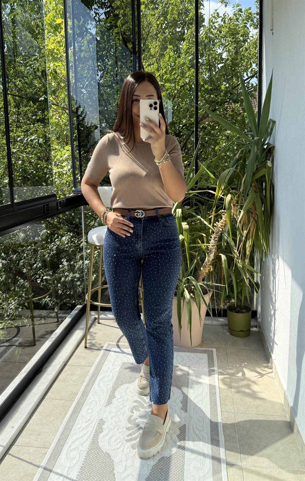 Bisiklet Yaka Kısa Kol Basic Triko Bluz Vizon