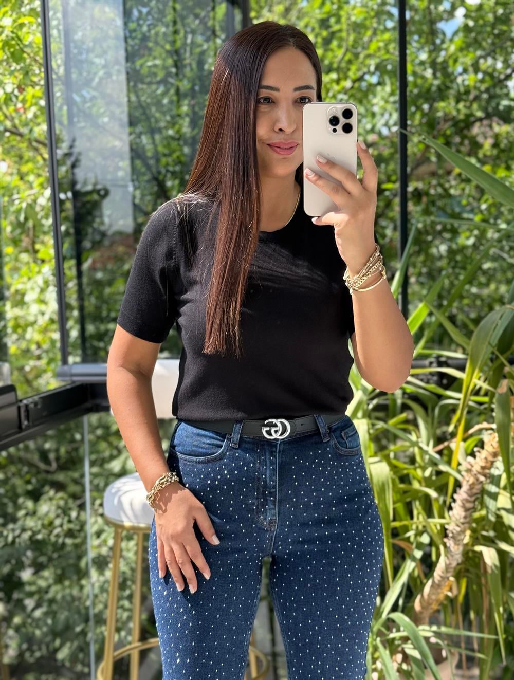 Bisiklet Yaka Kısa Kol Basic Triko Bluz Siyah