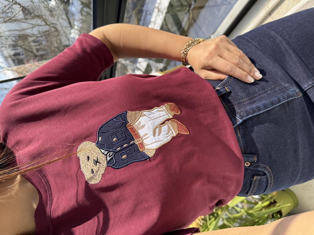 Bisiklet Yaka Teddy Tişört Bordo 