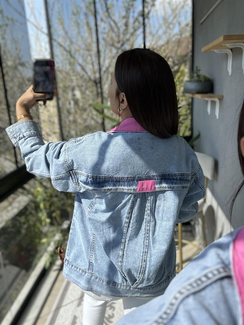 Block Renkli Kot Ceket Mavi