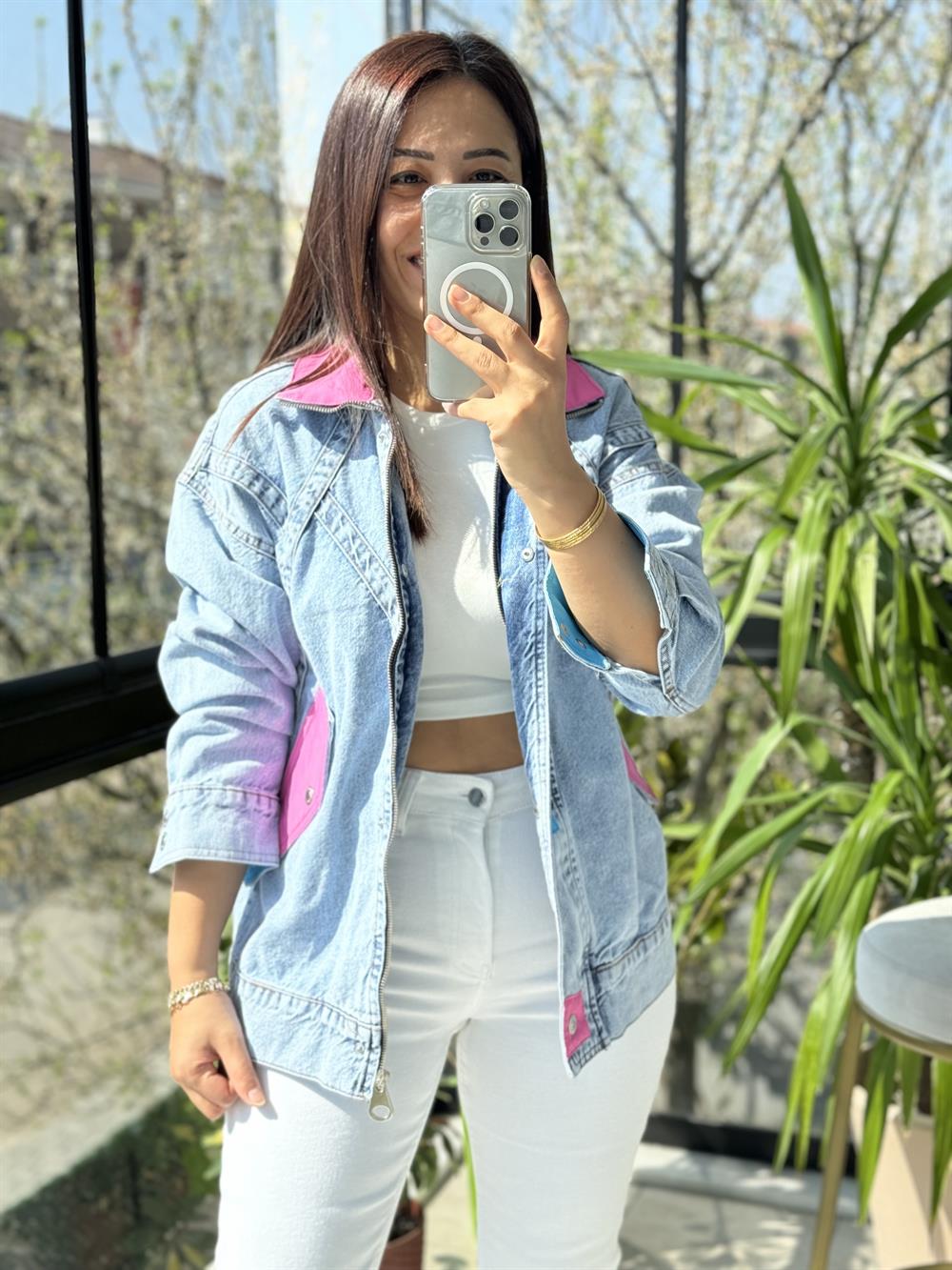 Block Renkli Kot Ceket Mavi