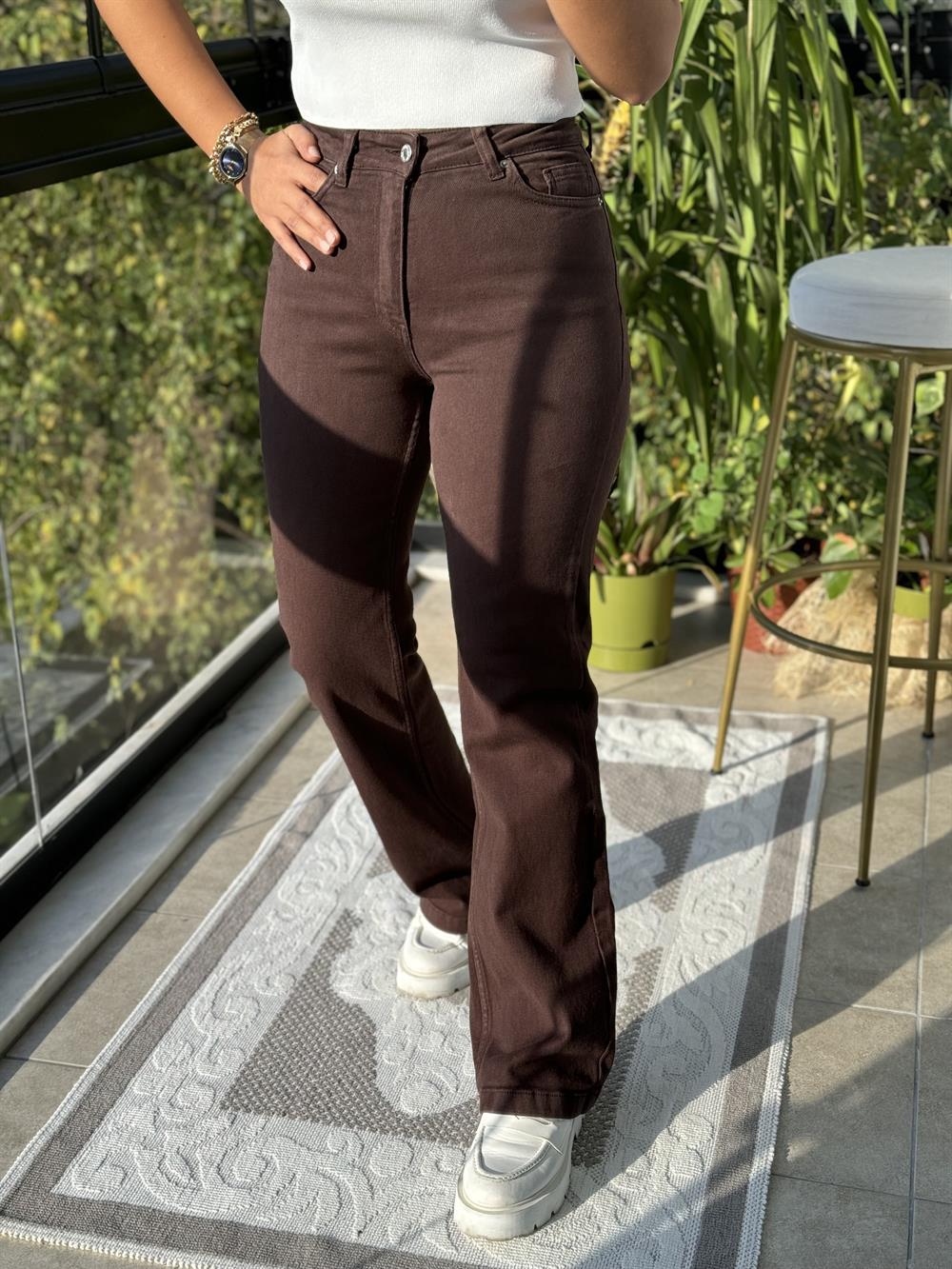 Bol Paça Relax Kot Pantolon Kahve