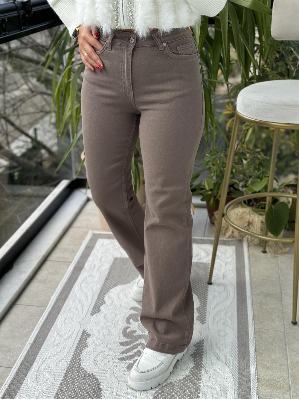 Bol Paça Relax Kot Pantolon Koyu Vizon