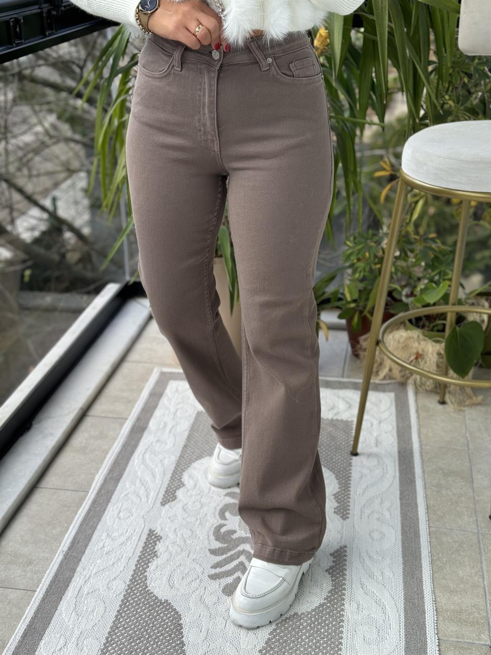 Bol Paça Relax Kot Pantolon Koyu Vizon