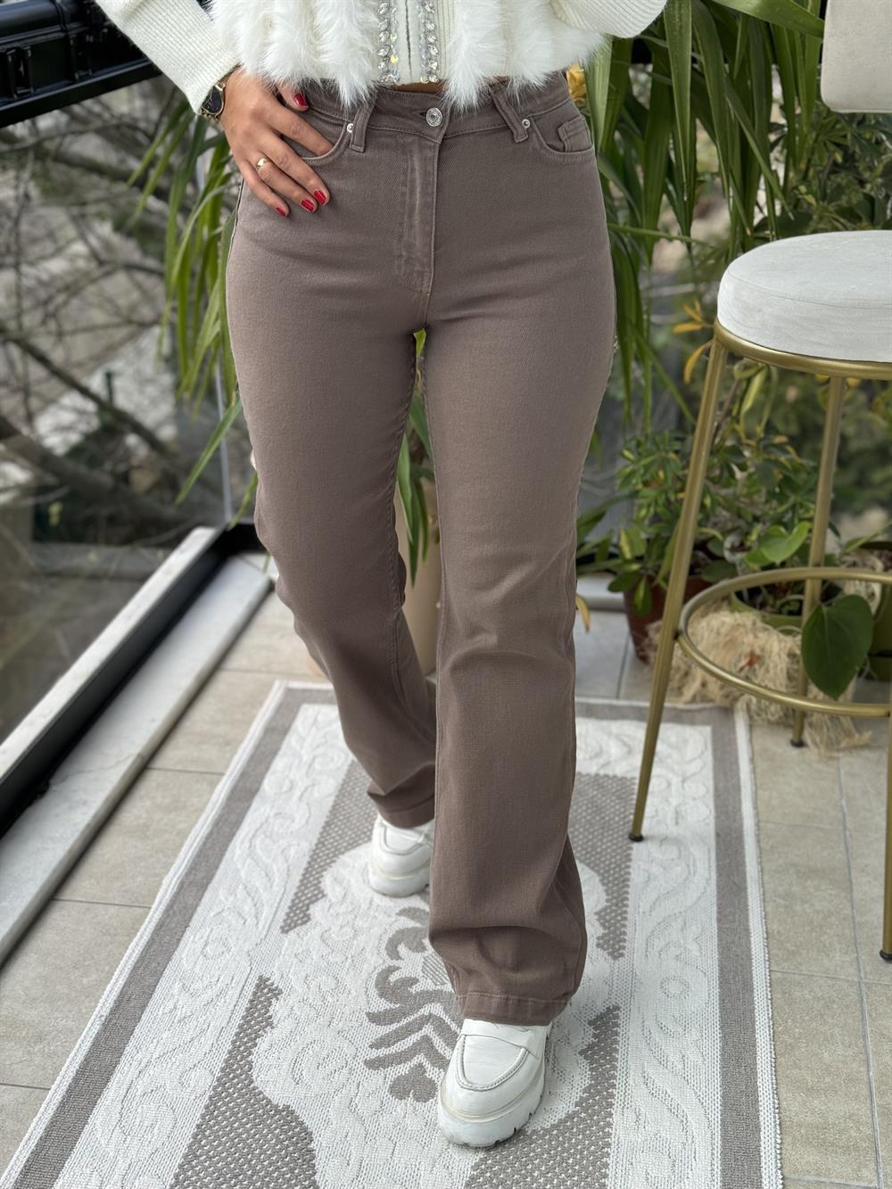 Bol Paça Relax Kot Pantolon Koyu Vizon