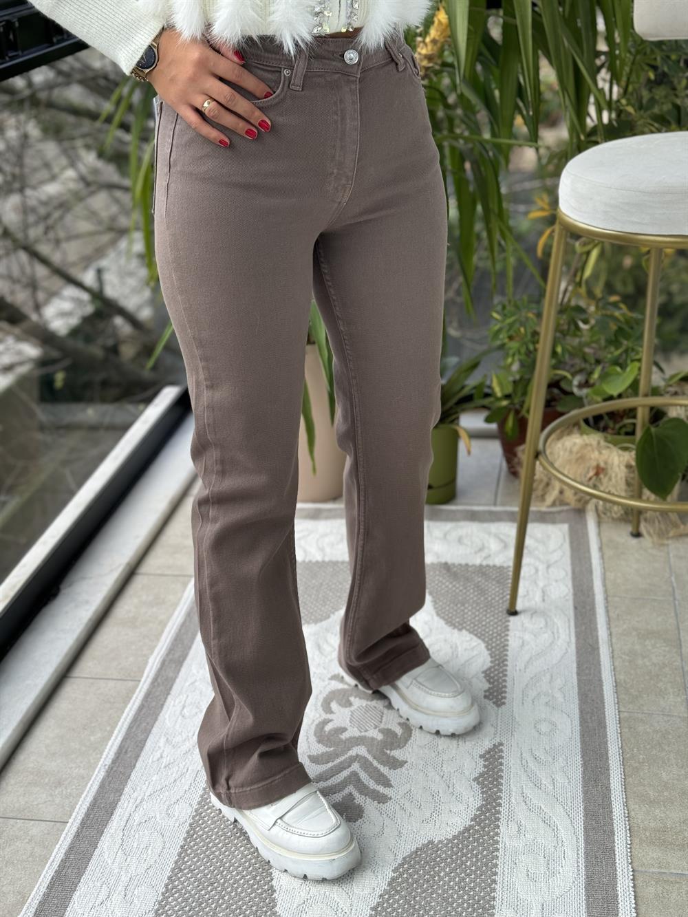 Bol Paça Relax Kot Pantolon Koyu Vizon