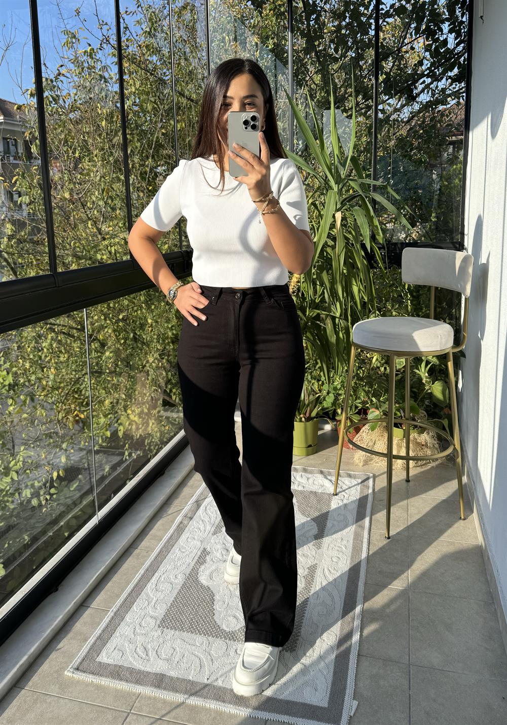 Bol Paça Relax Kot Pantolon Siyah