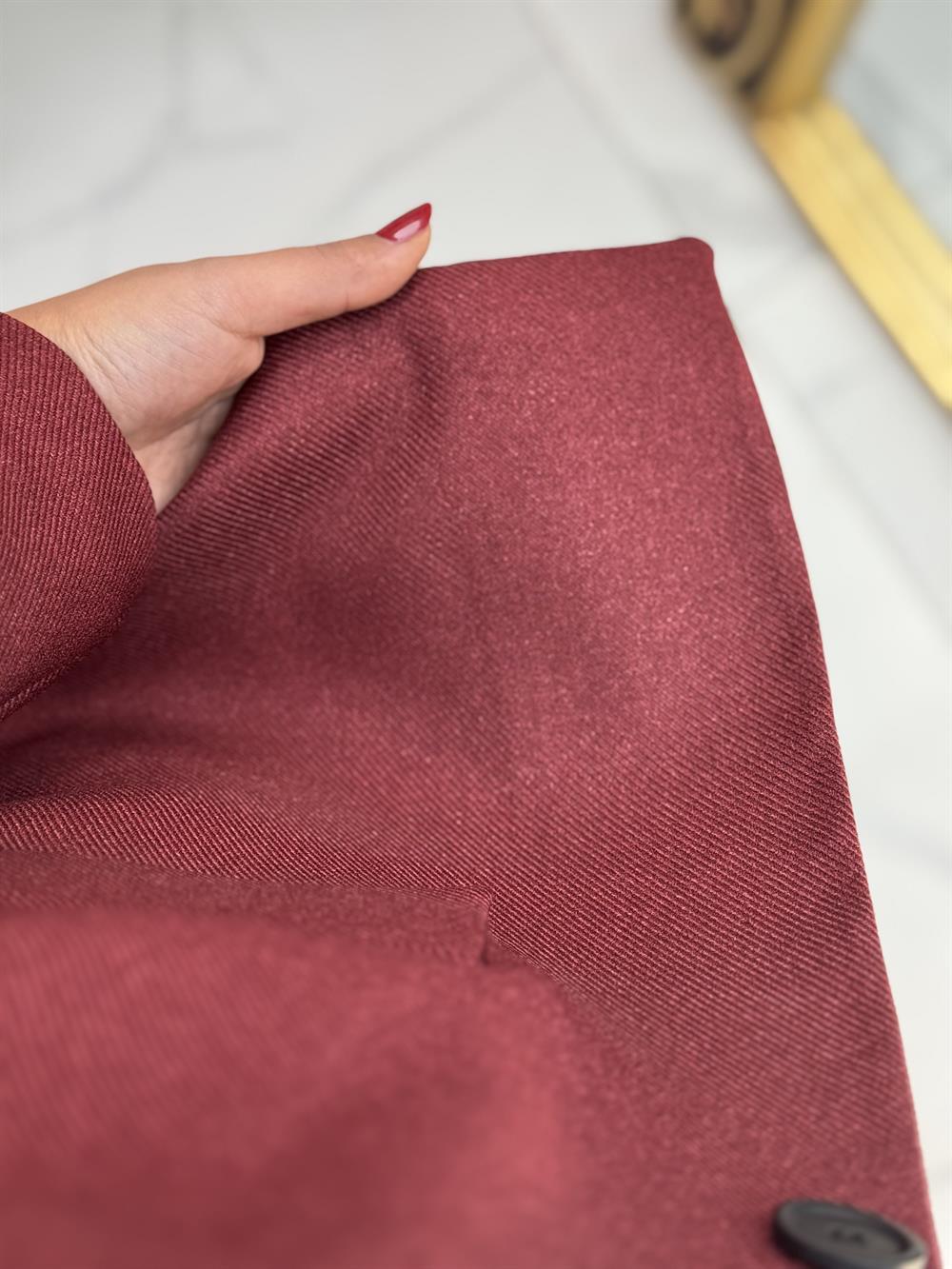 Yün Efekt Kumaş Blazer Ceket Bordo 