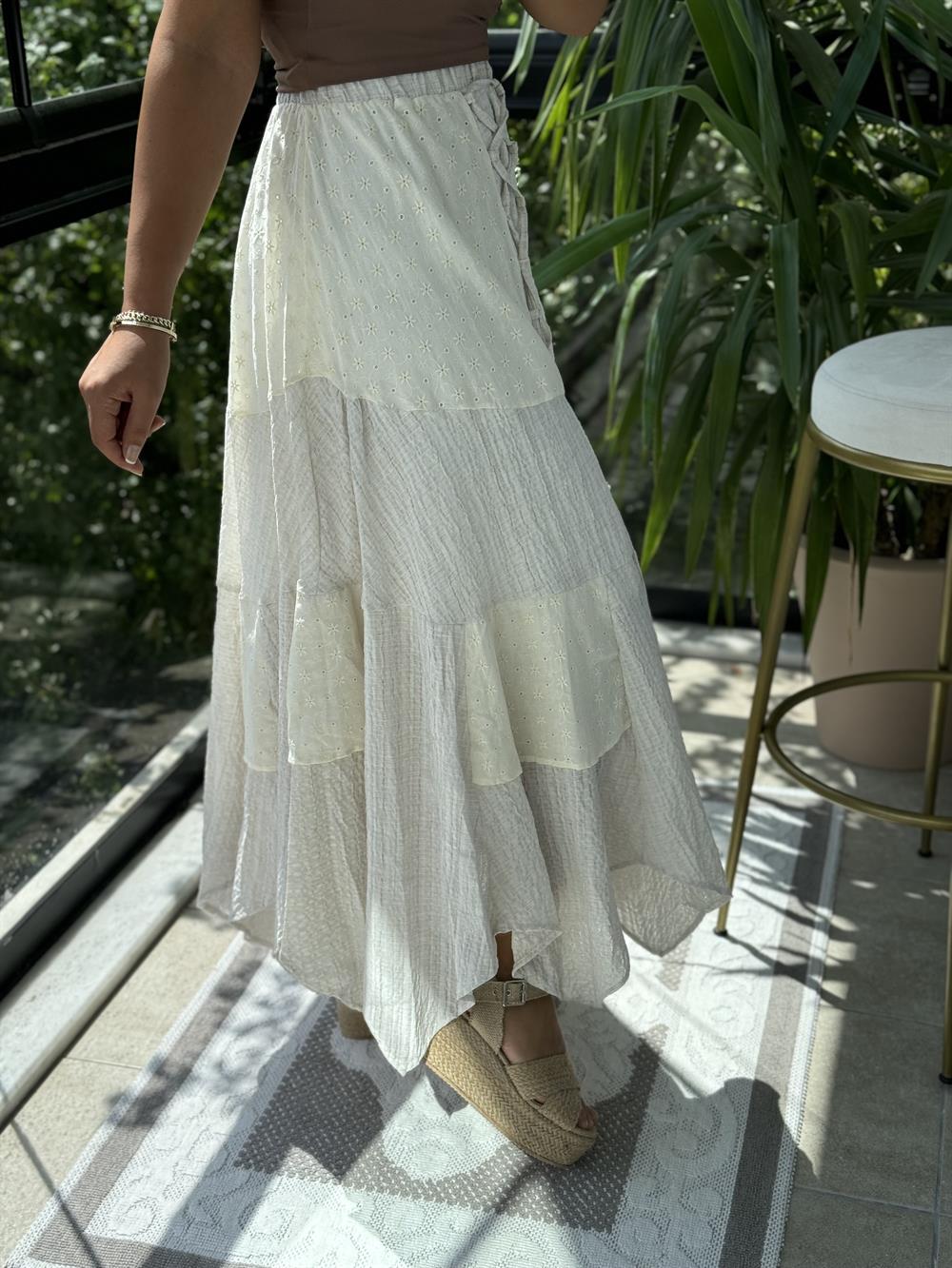 Brode Parçalı Etek Ekru