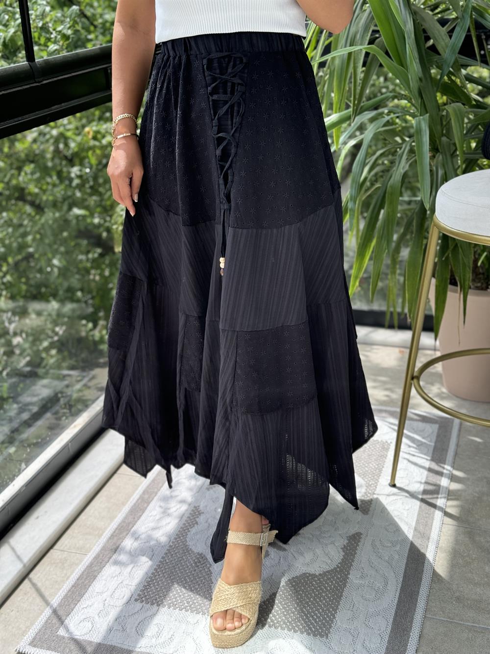 Brode Parçalı Etek Siyah