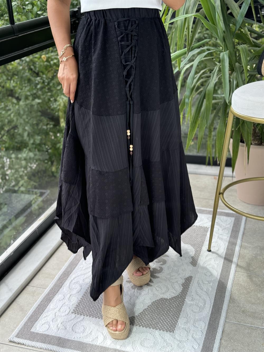 Brode Parçalı Etek Siyah