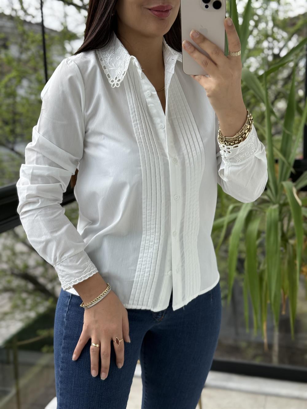 Paris Dantel Yakalı Gömlek Beyaz