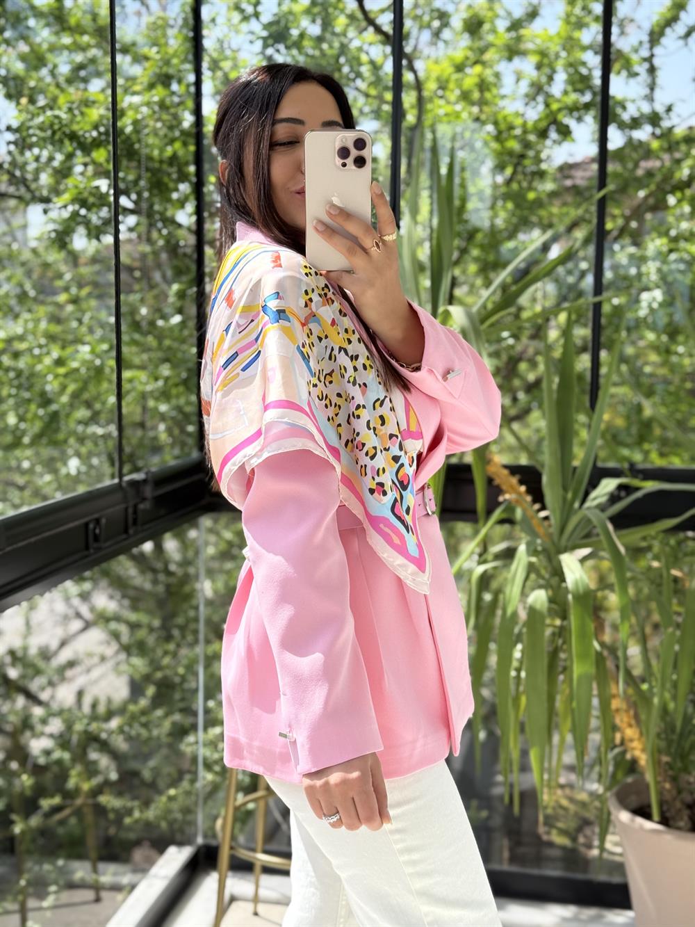 Çift Pileli Şallı Ceket Pembe