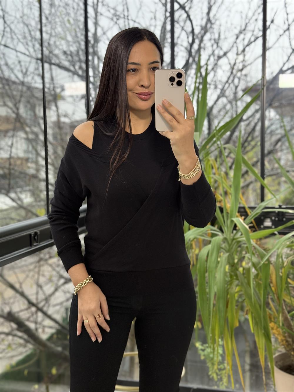 İkili Triko Hırka Siyah