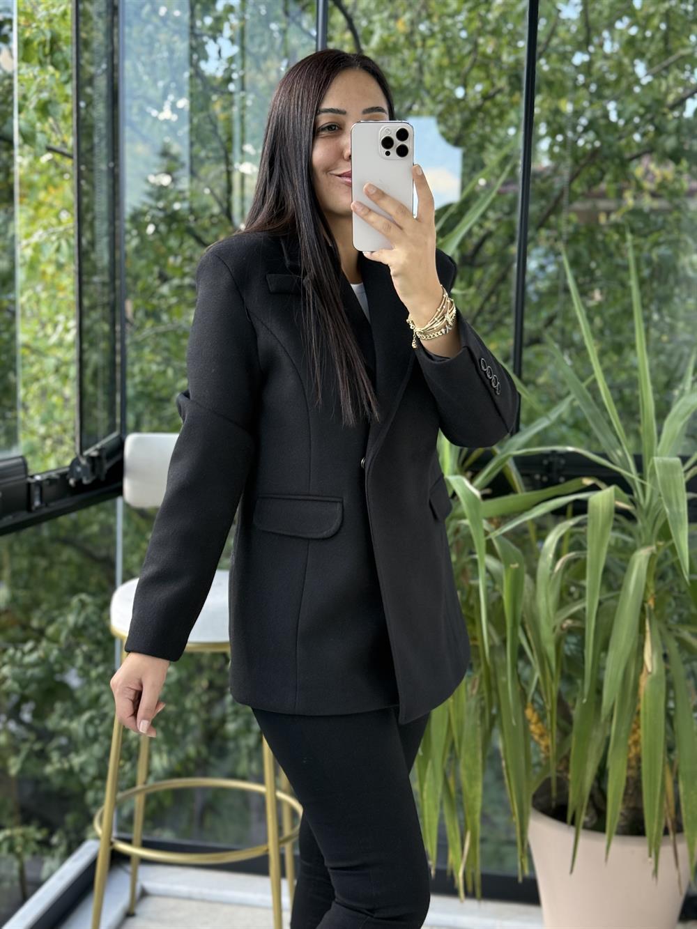 Kaşe Slim Blazer Ceket Siyah