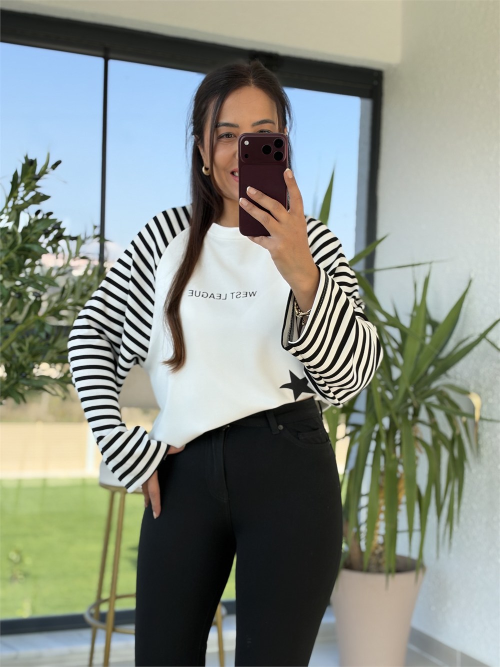 West League Çizgili Sweatshirt Siyah