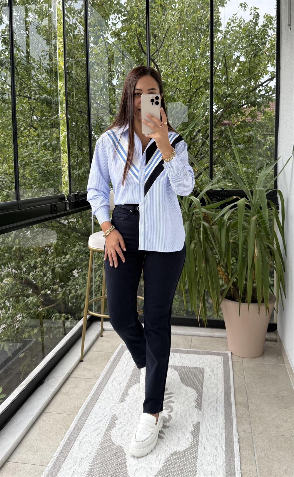 Mix Kumaş Gömlek Mavi