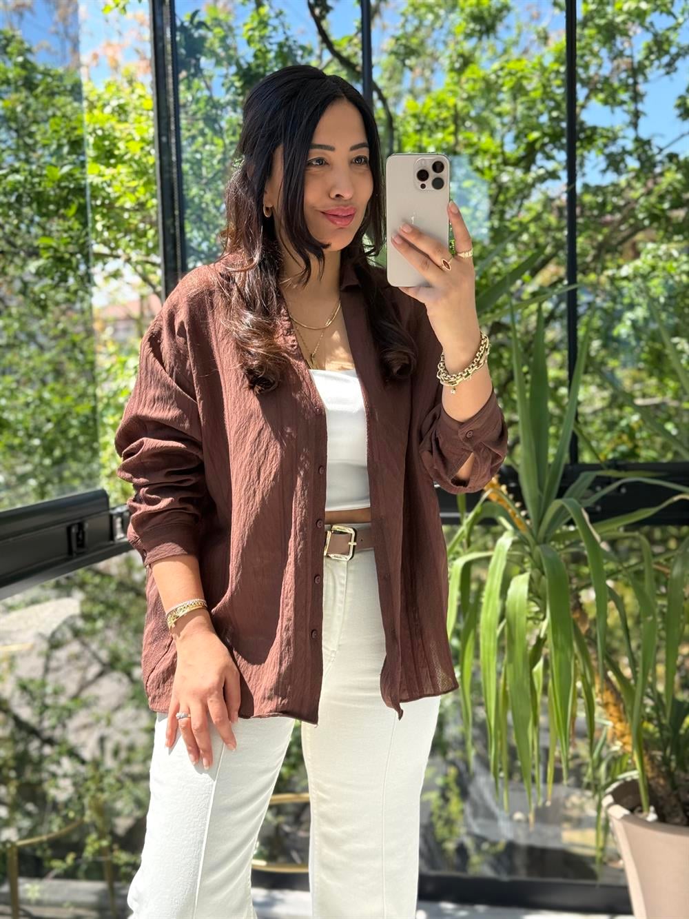 Transparan Gömlek Kahve