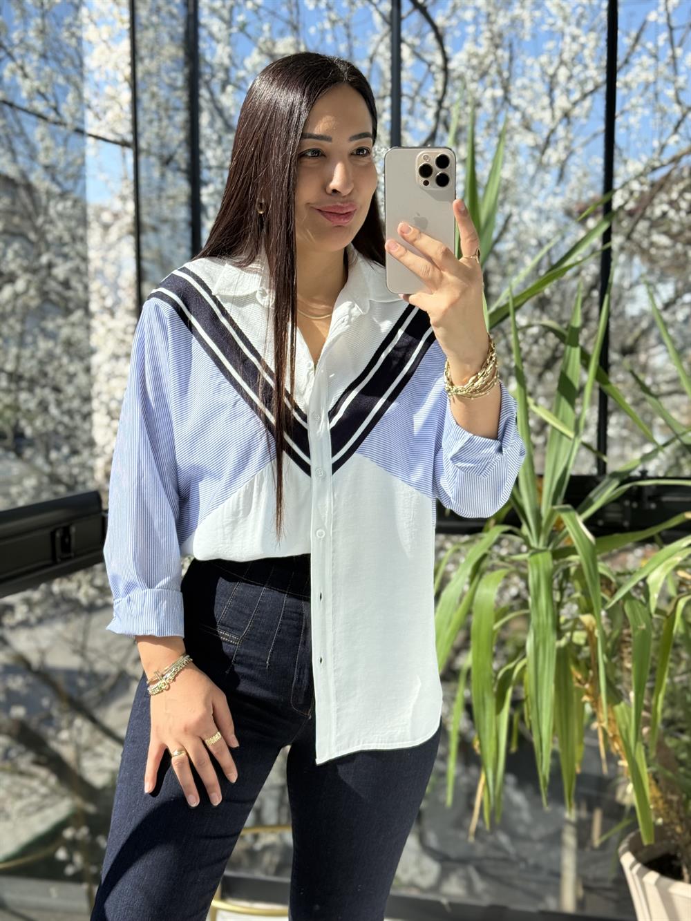 Örme Mix Yarasa Gömlek Beyaz