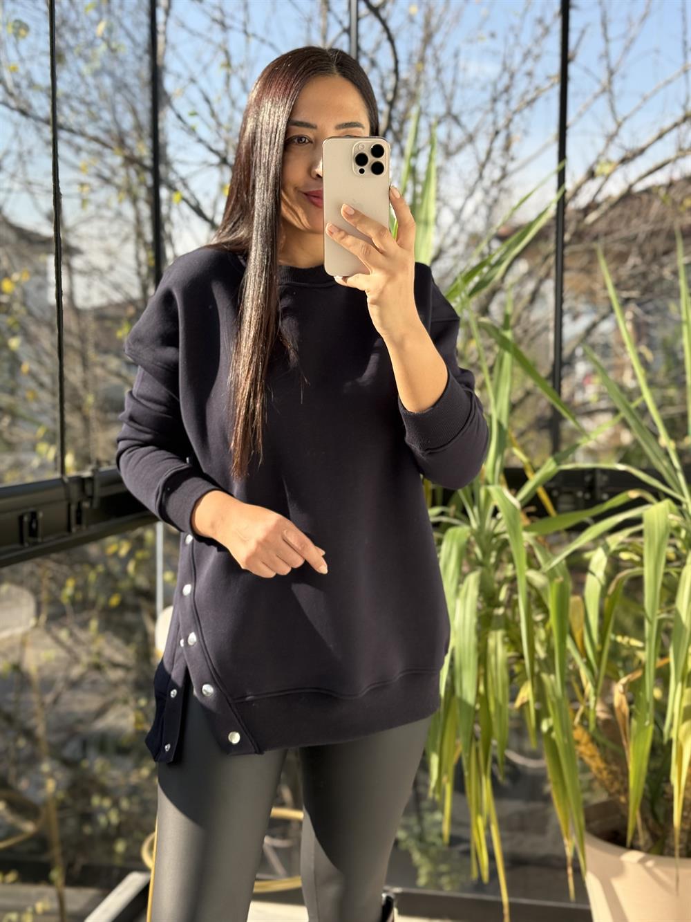 Yanı Çıtçıtlı Sweatshirt Lacivert