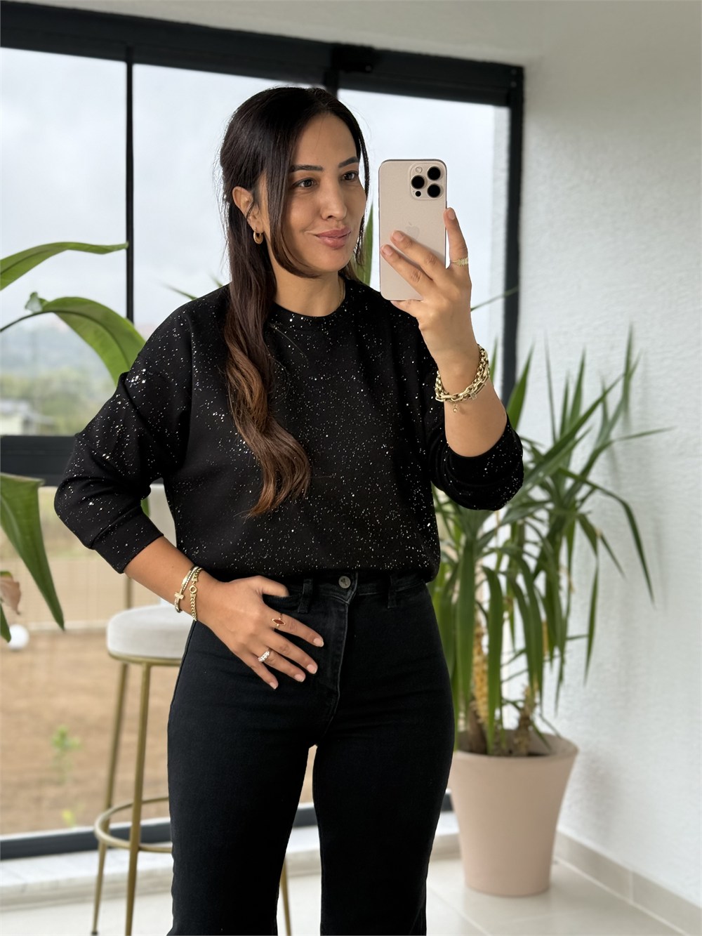 Simli Oysh Sweatshirt Siyah