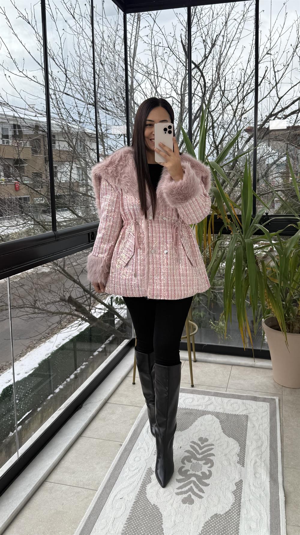 İthal Full payetli Kürk Pembe