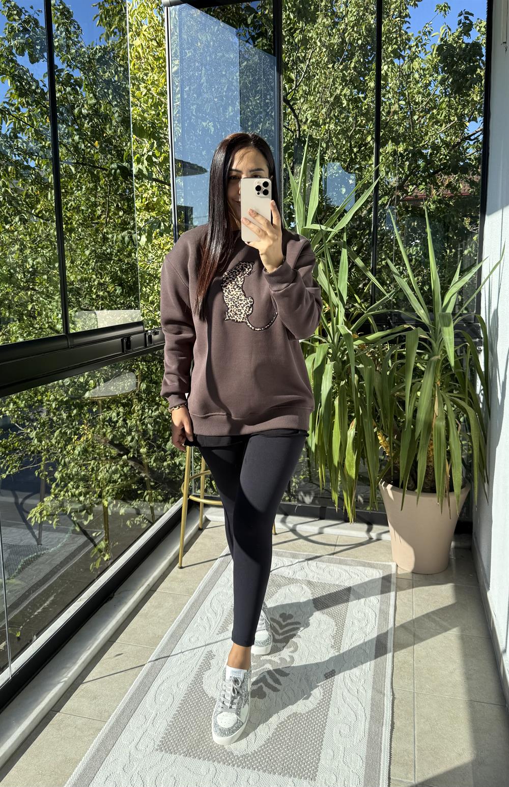 Kaplanlı Sweatshirt Kahve