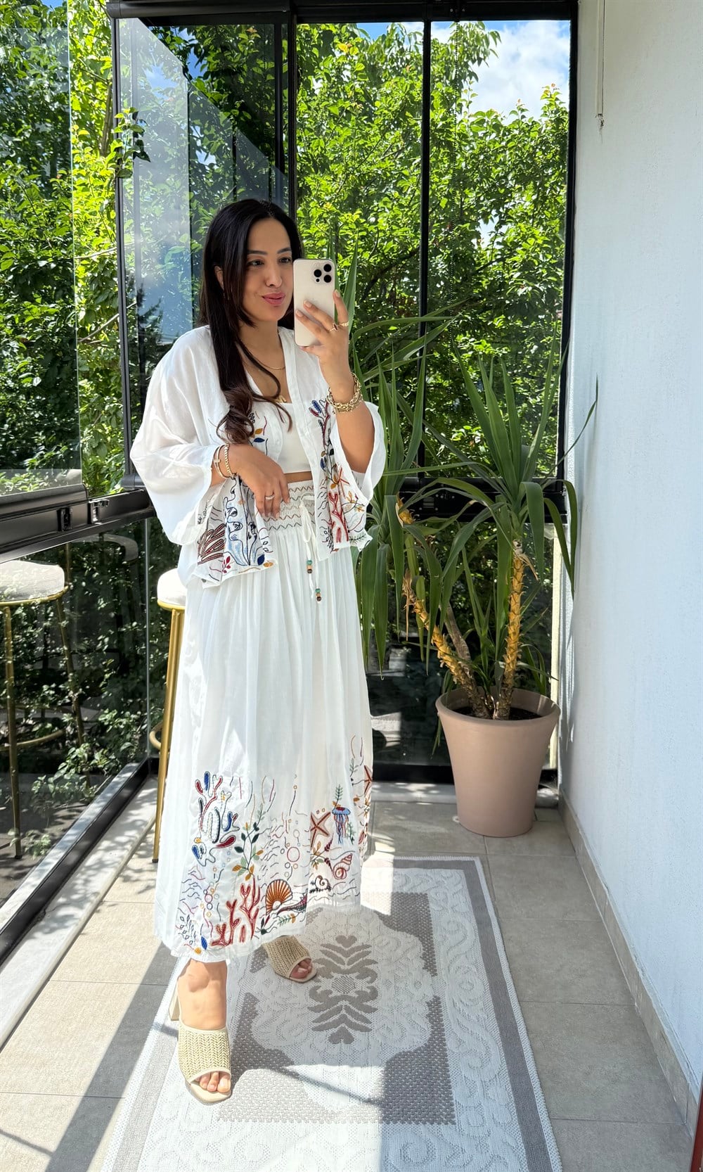 Nakış Detaylı Bolero Etekli Takım Ekru