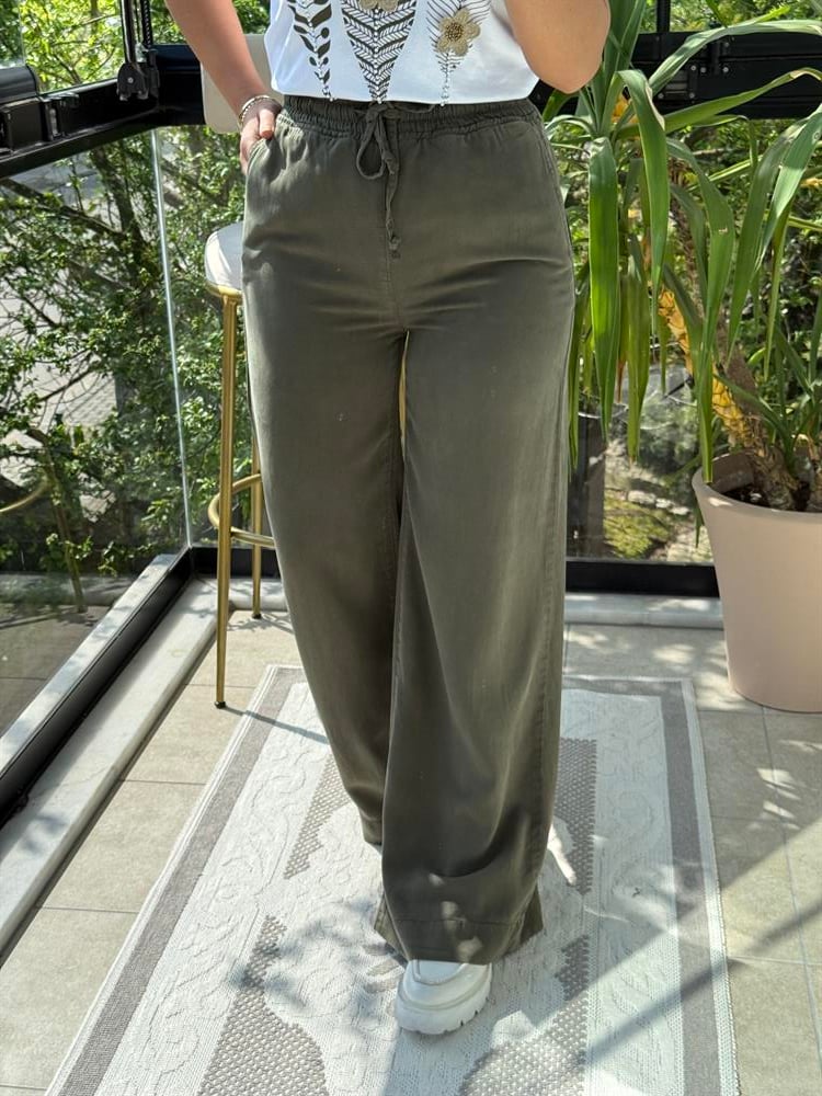 Lastikli Palazzo Pantolon Yeşil