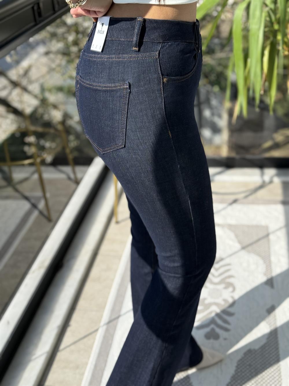 İspanyol Paça Jean Slaplı Lacivert