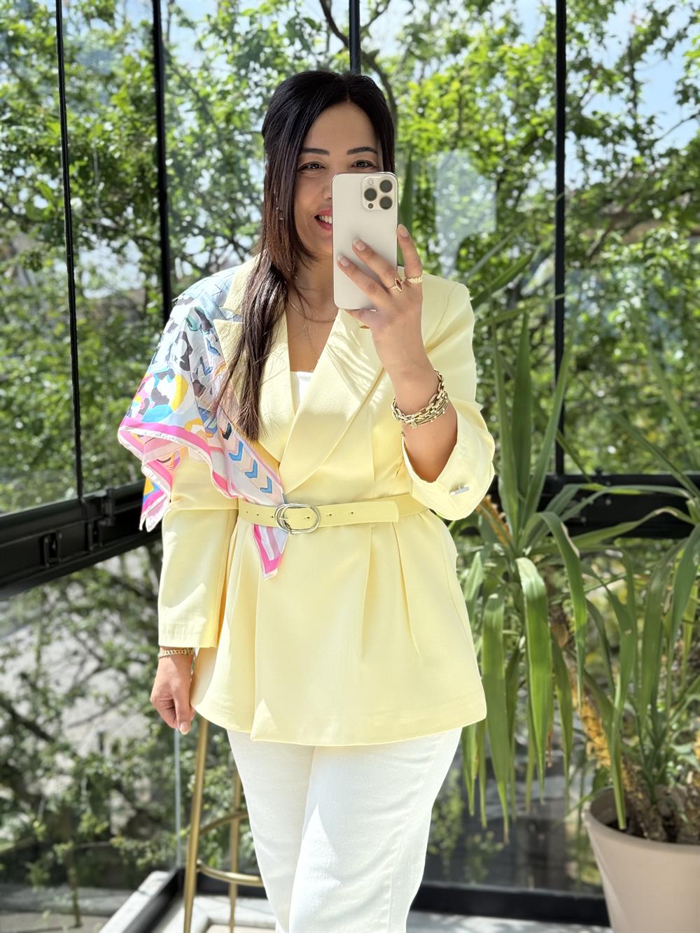 Çift Pileli Şallı Ceket Sarı