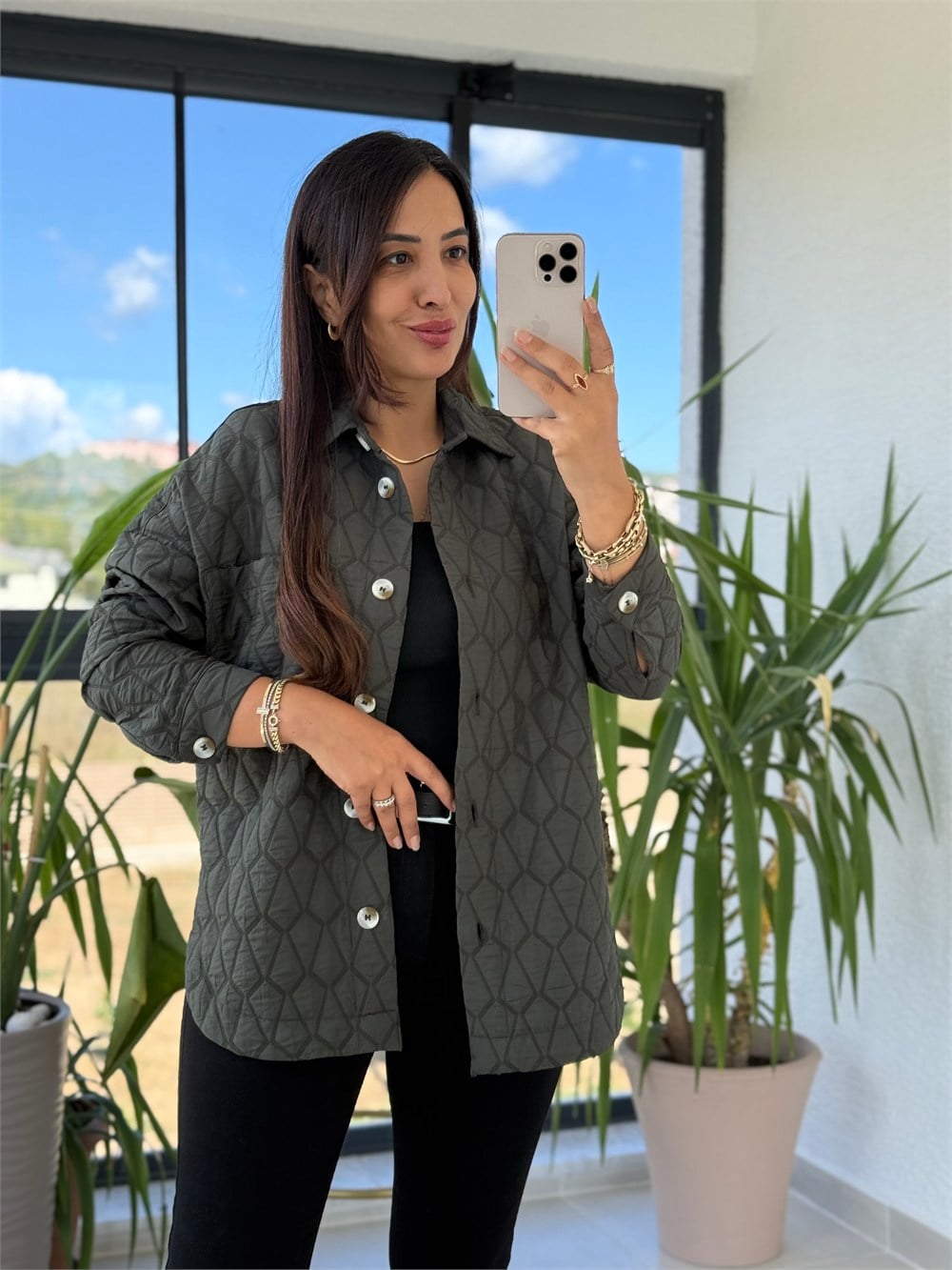 Kapitone Düğmeli Ceket Zümrüt