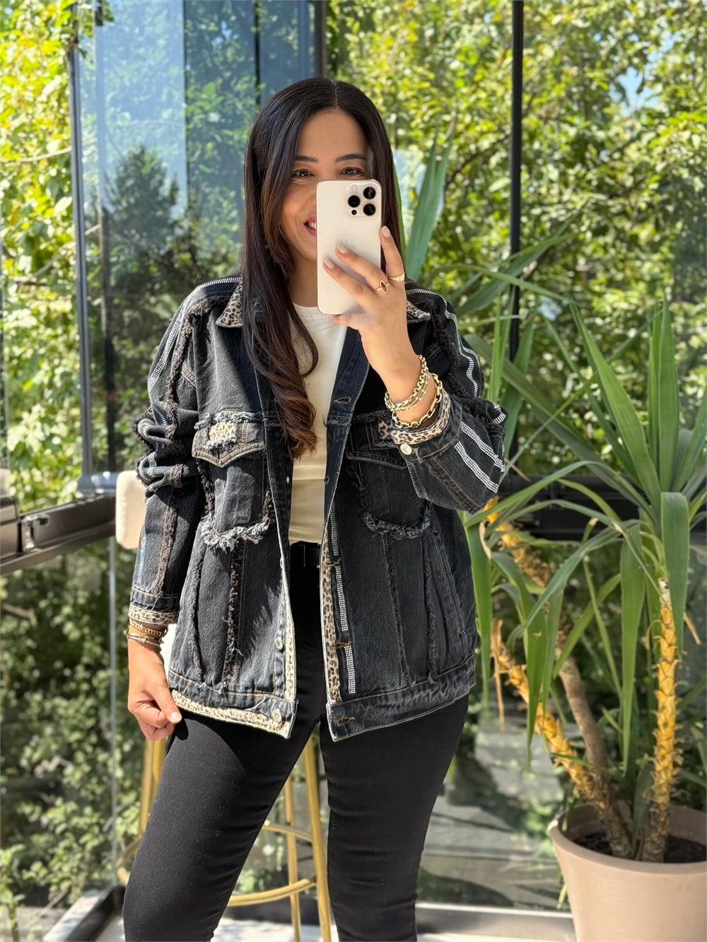 Püskül Detaylı Denim Ceket Siyah
