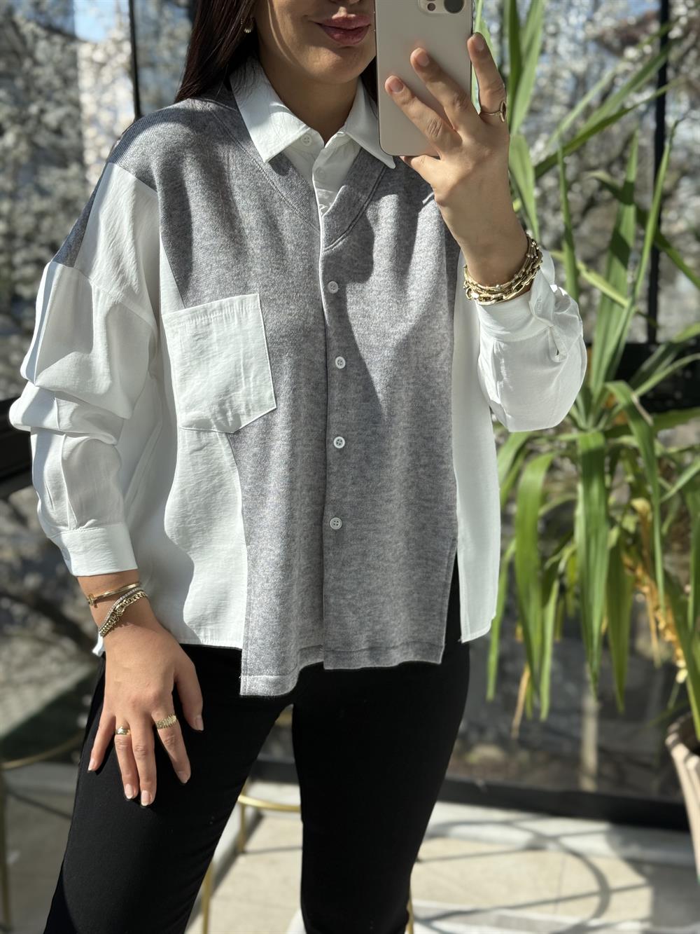 Örme Mix Tensel Gömlek Beyaz