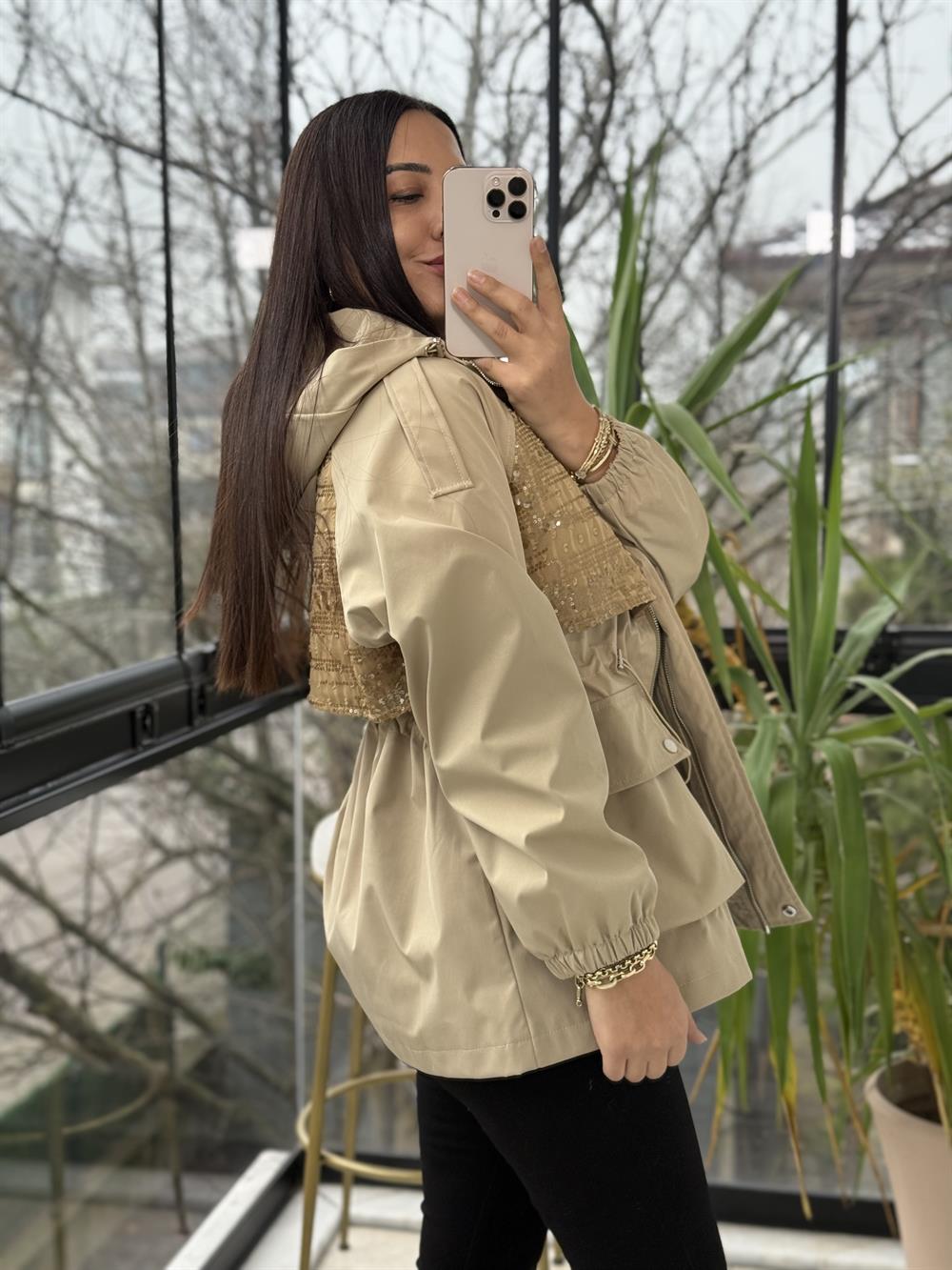 İthal Pullu trenç Bej