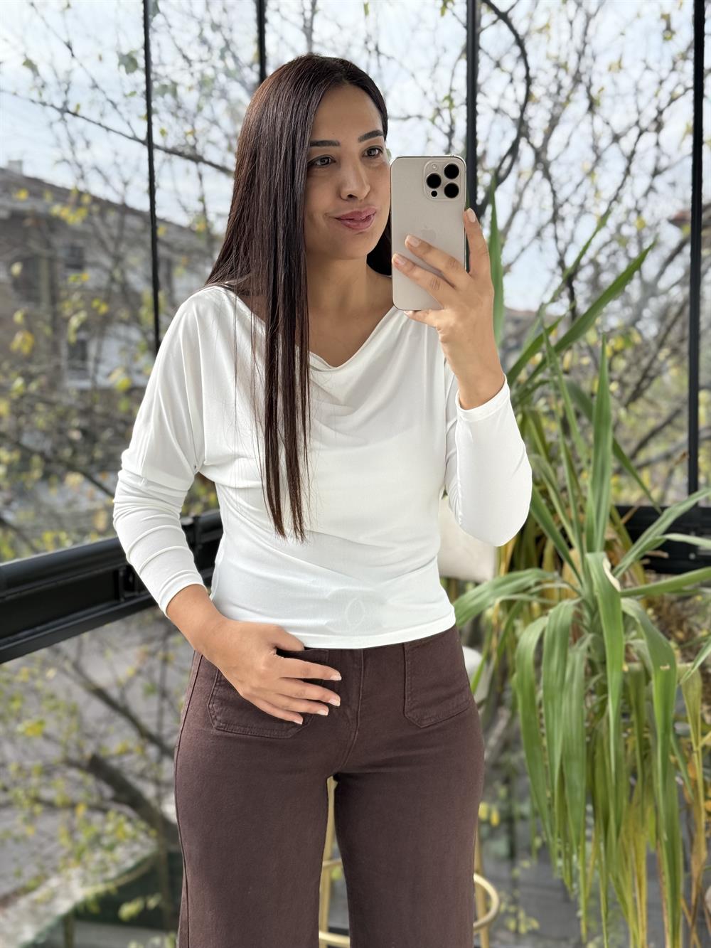 Sandy Kayık Yaka Bluz Beyaz