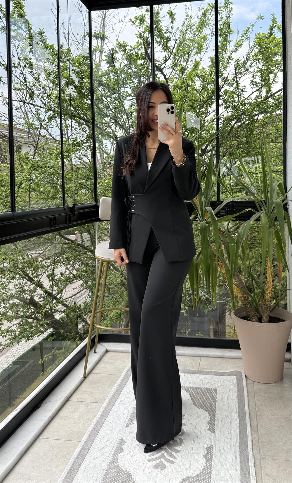 Yandan Kuş Gözlü Takım Siyah