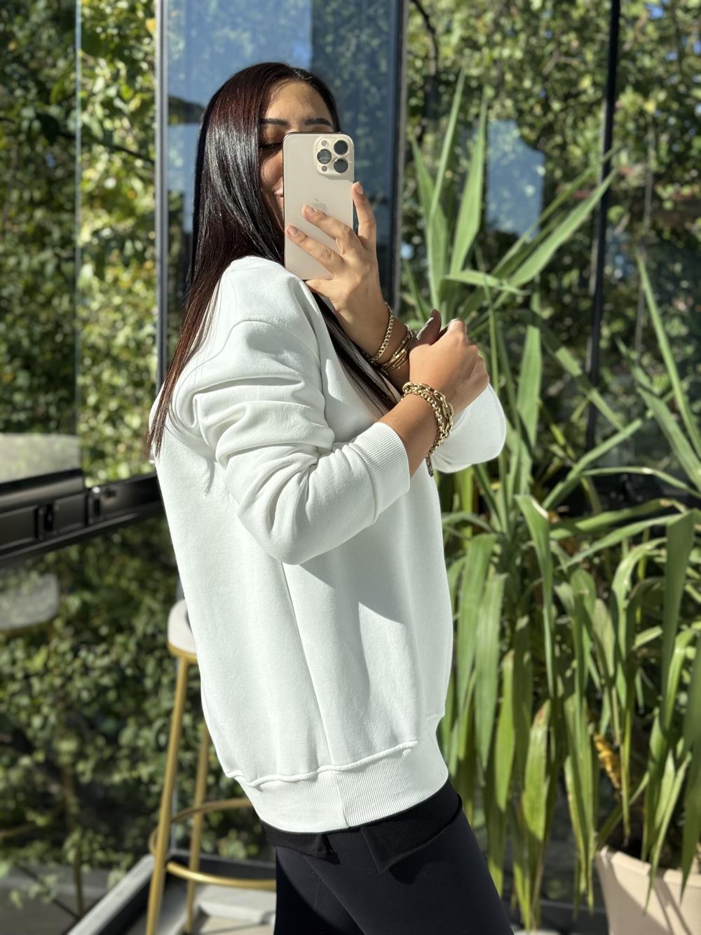 Kaplanlı Sweatshirt Beyaz