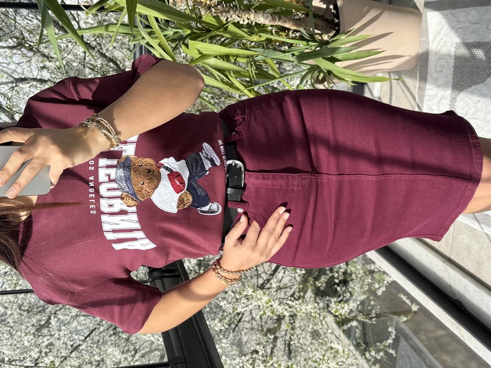 California Yazılı Tişört Bordo