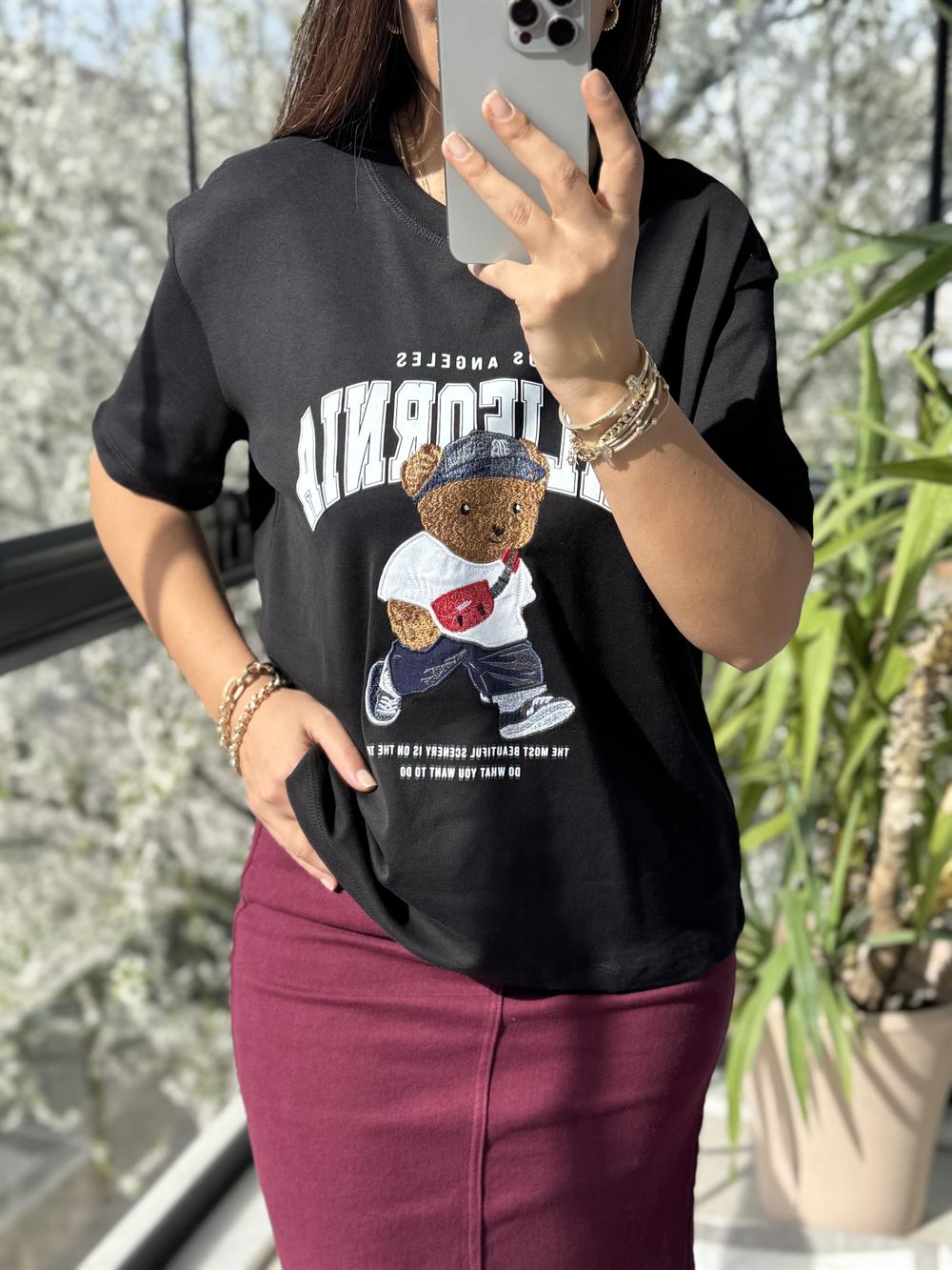 California Yazılı Tişört Siyah